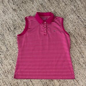 Vineyard Vines Pink Striped Sleeveless Polo Top
